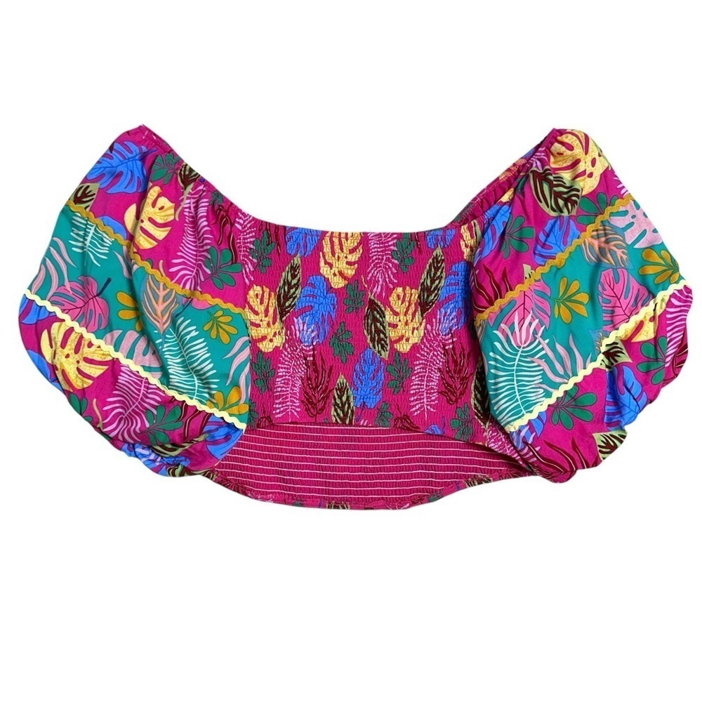 Sugarlips Marina Fuchsia Pink Tropical Smocked Crop Top Plus Size 2x - Picture 9 of 9